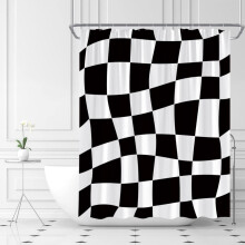 Retro geruit douchegordijn – Vintage jaren 60/70 abstract, funky hippie, groovy & schattige stoffen badkamerdecoratieset met haken (183 x 213 cm)