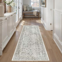Black Washable Runner Rug 2'6" x 8' Vintage Distressed