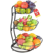 Corbeille à fruits à 3 niveaux, organisateur de comptoir en métal pour légumes et bananes, étagère d'angle avec base robuste, noir –