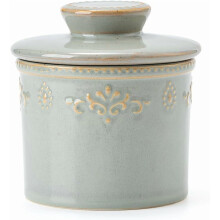 Beurrier en céramique - Beurrier français avec ligne d'eau - Conserve votre beurre frais et tartinable - Turquoise vintage