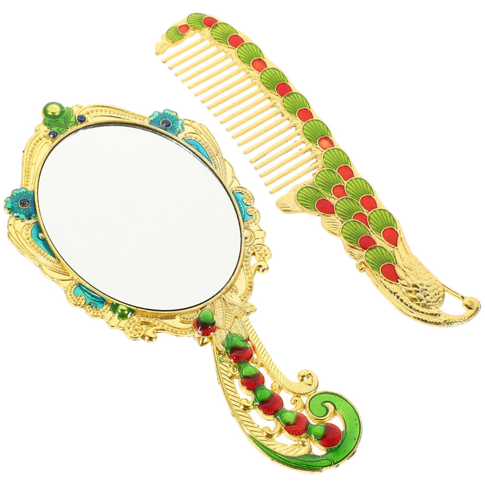 Happyyami 2Sets Antique Style Makeup Mirror With Comb Compact Kit
