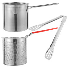 2Sets Rvs Mini Friteuse Met Mandje Voor Thuis, Snel Warm, Zilver