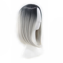 Merkloze dames bobpruik met kleurverloop, synthetische haarpruik voor cosplay, korte, steile pruik met kant, hittebestendige bobpruik (grijs