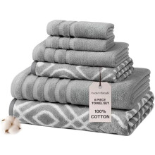 6-teiliges Badetuchset aus 100 % Baumwolle, Aqua, Grau, Weiß