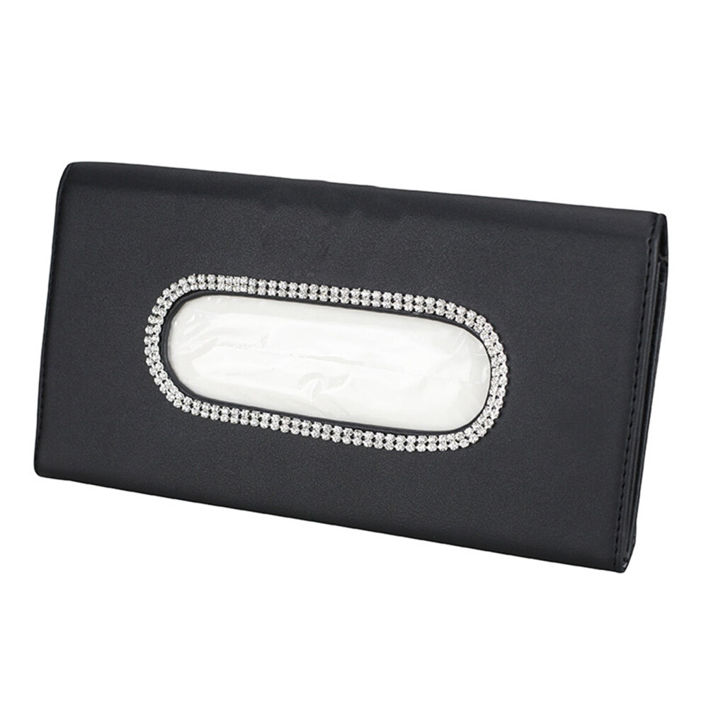 Car Visor Tissue Holder Pu Leather Backseat Tissue Case Car Accessories For Women For Car Truck Suv With Rhinestone 9353595377523