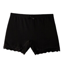 Shorty fille uni avec bordure en dentelle, culotte de week-end pour enfant, noir, 10-13 ans