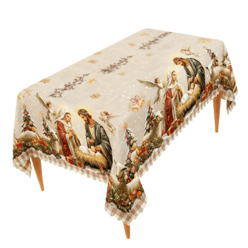 Vintage Nativity Tree Christmas Tablecloth Polyester 55x100 1