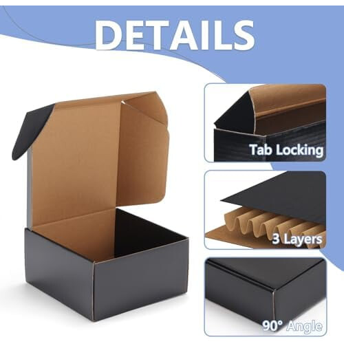 Caixas de envio pretas de papelão ondulado 8x8x4 polegadas (pacote com 6) 2