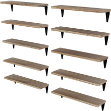 Arras Wood Floating Shelves for Wall Storage, Small Bookshelf Set of 10, Hanging Book Shelves for Living Room, Bedroom, Office, Burned Finish
