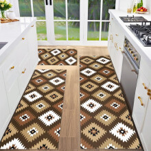 Set di 3 tappeti da cucina in stile western – marroni, antiscivolo, lavabili