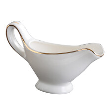 2St Keramische Sauskan Wit Met Gouden Rand 300Ml, Roomkan