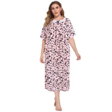 Damska koszula nocna w dużym rozmiarze z krótkim rękawem, Duster Lounger Housewear, piżama z nadrukiem kwiatowym, sukienka w panterkę, różowa