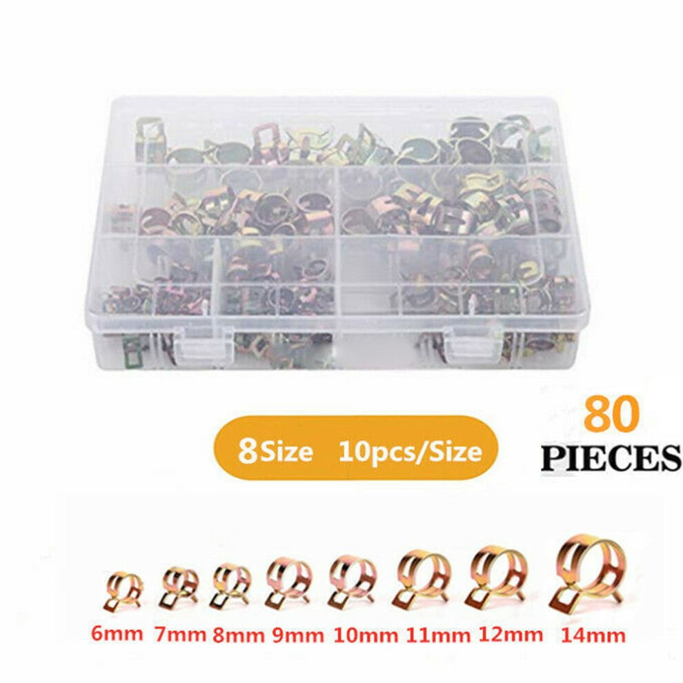 80Pcs Strong Spring Clip Hose Clamp For Holding Tight On Vacuum/Fuel/Water Hose 9180479147602
