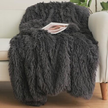 Blue Fuzzy Faux Fur Throw Blanket 50 x 60 in