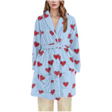 Peignoir long et confortable en flanelle à imprimé cœur pour femme, tailles M à 3XL