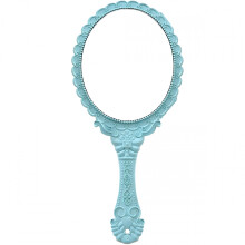 Vintage handspiegel voor make-up met blauw frame