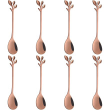 8-Pack Elegant Leaf 4.7" Espresso Spoons - Stainless Steel, Perfect for Coffee, Demitasse, Dessert & Tea, Mini Size for Small Servings