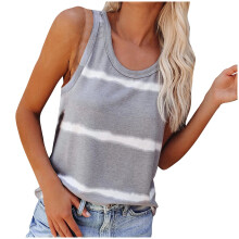 Dame Tanktoppe Sling Shirts O-hals Stribet Print Sommer Afslappet Ærmeløs Tanktop Grå3XL