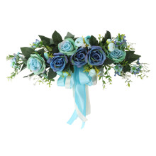 Heller künstlicher Rosen-Türkranz mit Satinband und Perlen zur Valentinstagsdekoration für den Innen- und Außenbereich (1 Stück) Lila2