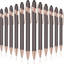 12 stk. kuglepen med stylusspids, 1,0 mm sort blækmetalpen, styluspen til touchskærme, 2-i-1 styluskuglepen