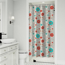Blommigt duschdraperi 86 x 183 cm med 12 krokar