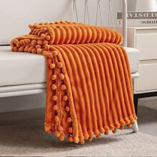 Orange Pompom Stripe Throw Blanket 51 x 63 in