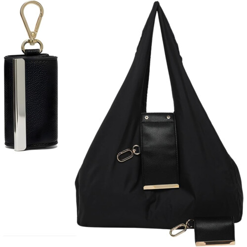 Keychain Tote Bag Vegan Leather Foldable Mini Tote with Key