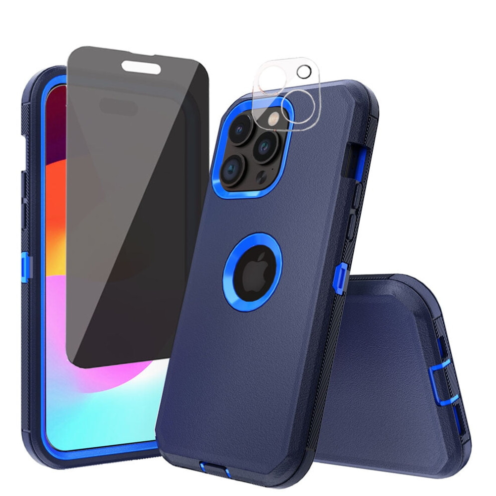 Xhy Iphone 15 Plus Case With Privacy Screen, Lens Protector & Military-Grade Shockproof Armor – Blue+ Dark/Blue 9180479679004