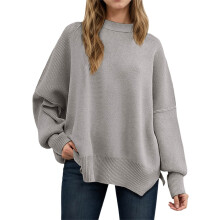 Maglione natalizio oversize da donna, pullover in maglia morbida, tunica casual a maniche lunghe, scollo rotondo, orlo con spacchi, moda