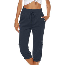Sommer-Caprihose in Übergröße für Damen – Lässige, einfarbige Hose mit elastischem Bund, lockerem, geradem Bein und weitem Bein, mit Taschen,