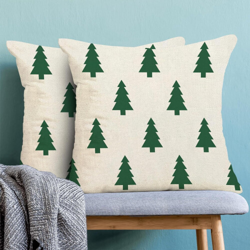 Capas de Almofada de Natal 45x45cm, Linho, Branco e Verde Sálvia 2