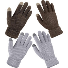 2 pares de luvas femininas de inverno compatíveis com tela sensível ao toque, macias e quentes, forradas com lã e com punho elástico.