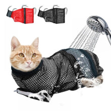Cat grooming bath bag mesh restraint for bathing and nail