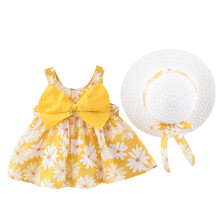 Baby Kleinkind Strandurlaub Freizeitkleid mit Blumenmuster, ärmelloses Kleid mit Hut, Sommerkleid in A-Linie, Prinzessinnenkleid