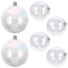 Set of 6 Clear Plastic Christmas Baubles with Hanging Holes