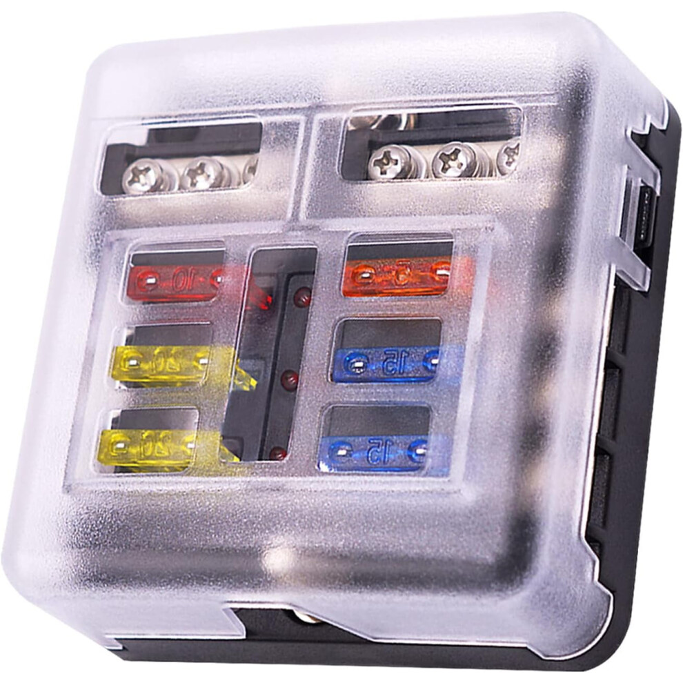 6-Way Waterproof Fuse Block With Led Indicator For 12V/24V Vehicles, Compatible With Atc/Ato Blades Red/Light 9557311841835