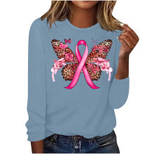 Blaues Langarmshirt für Damen, lockere Passform, Rundhalsausschnitt, langärmlig, Polyester, Grafikprint, Größe L
