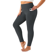 Leggings voor dames in grote maten, effen kleur, hoge taille, veel stretch, casual met zakken, joggingbroek, sportbroek, yogabroek, donkergrijs, maat