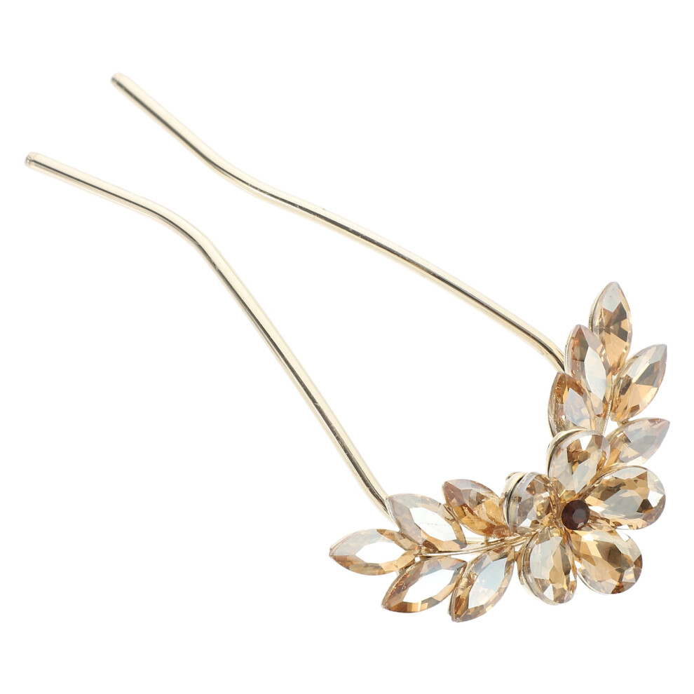 U-Shaped Hair Pins for Buns Golden Metal Rhinestone 1 Piece