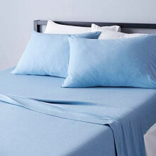 Ensemble de draps 4 pièces Basics, 100 % jersey de coton, comprenant un drap plat et un drap-housse ultra doux, une taie d'oreiller, King, bleu