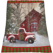 Farmhouse Christmas Throw Blanket – Red Buffalo Plaid, Soft Plush Warm Fleece, 60"x80", for Bed, Couch, Sofa, Chair