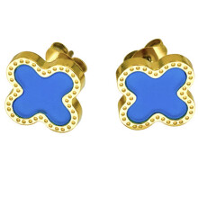 18K Gold Plated Clover Stud Earrings Fashion Cute Personality Jewelry for Women(Azure)