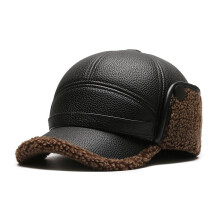 Heren baseballpet van PU-leer, wintermuts met oorklappen, warm en dik.