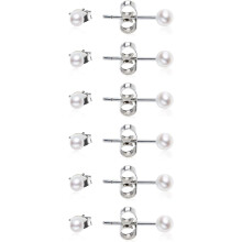 Dainty Pearl Earrings for Women: Hypoallergenic 6 Pairs AAA+ Quality Freshwater Cultured Pearl Earrings - Tiny to Big (3-8MM)