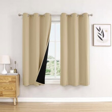 100% Blackout Curtains 38x63" (2 Panels), Beige, Thermal Insulated, Grommet, with Black Liner, Compatible with Standard Rods