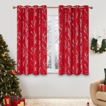 Christmas Red Blackout Curtains, Soundproof & Machine Washable, Silver Print, 52x63", 2 Panels – Living Room, Bedroom, Kitchen