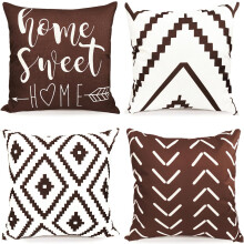 Set of 4 Brown 20x20 in Linen Throw Pillow Covers, Modern Farmhouse Style for Couch, Sofa, Living Room, Bed & Car