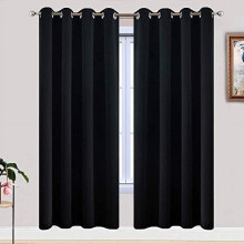 Soft Blackout Curtains, Grommet Thermal Insulated, Room Darkening, Set of 2 (52"x72", Black)