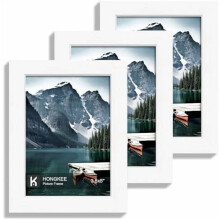 3.5x5 Picture Frame Set of 3 - Made of Real Glass and White Wooden Frame, 3.5 by 5 small Photo for Wall or Tabletop Display