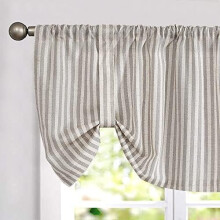 Rideau à rayures effet lin, ourlet passe-tringle, cantonnière à rayures fines, 45,7 cm (18 po), gris taupe, compatible avec les tringles standard